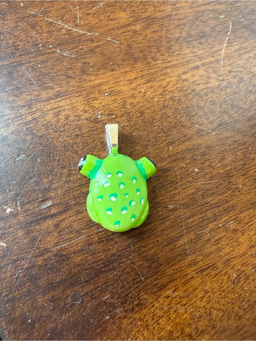 Hand Crafted Boho Bright Green Frog Resin Necklace Pendant or Keychain